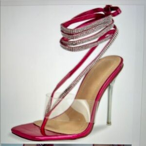 NIB CHASE + CHLOE METALLIC FUSHIA RHINESTONE ANKLE HEELS SZ 7